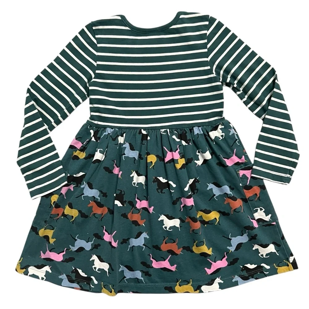 Hanna Andersson Sz 110 (5) Green Striped Unicorn Mixie Play Dress